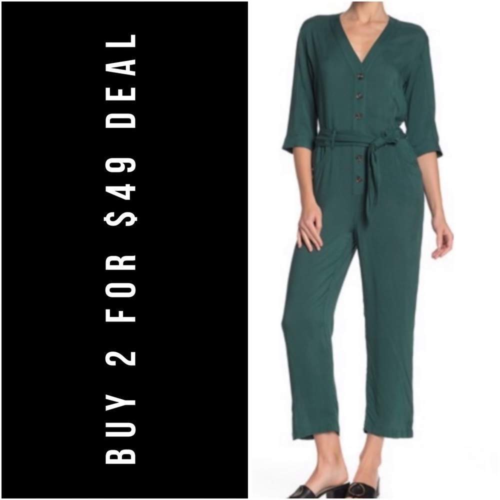 ☀️HUNTER GREEN BUTTON DOWN JUMPSUIT - Picture 1 of 7